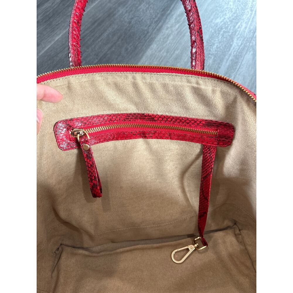 Pelle Moda Red Python Leather Top Handle Bag - Picture 8 of 12